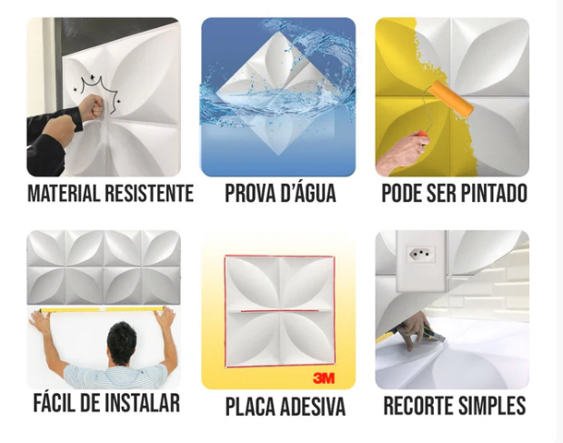 Placa 3D Mini Primaveira autoadesiva 50x50CM Revestimento Decorativo para parede.