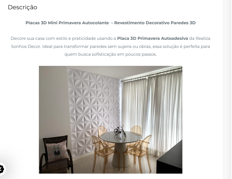 Placa 3D Mini Primaveira autoadesiva 25x25CM Revestimento Decorativo para parede.