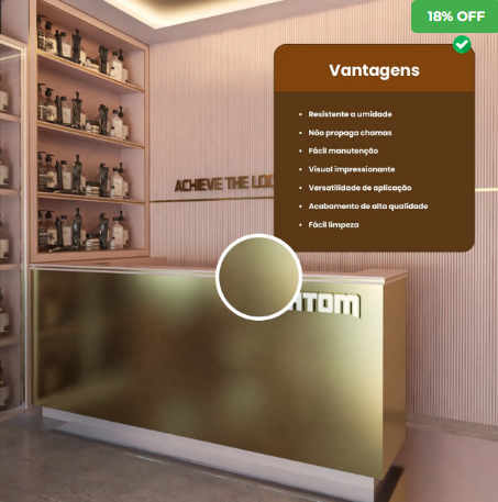 Revestimento Efeito Metálico Espelhado Dourado Interno 2,90m x 1,22m