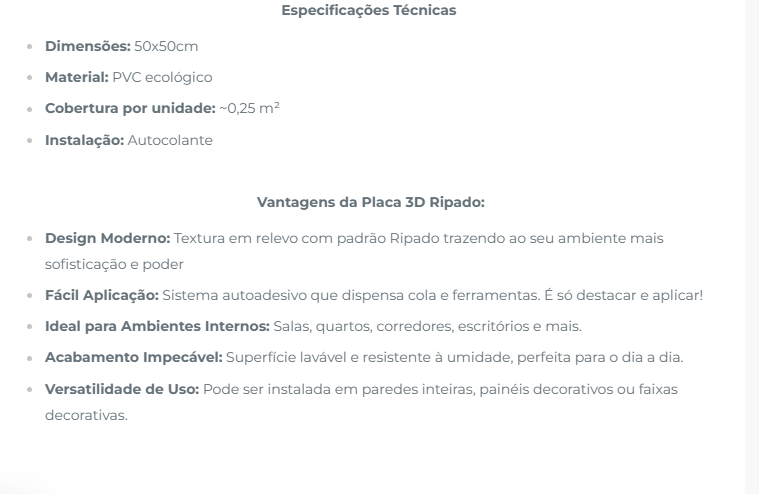 Placa 3D Ripada Autoadesiva - 50x50CM Revestimento decorativo de parede.