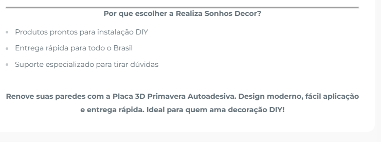 Placa 3D Mini Primaveira autoadesiva 25x25CM Revestimento Decorativo para parede.