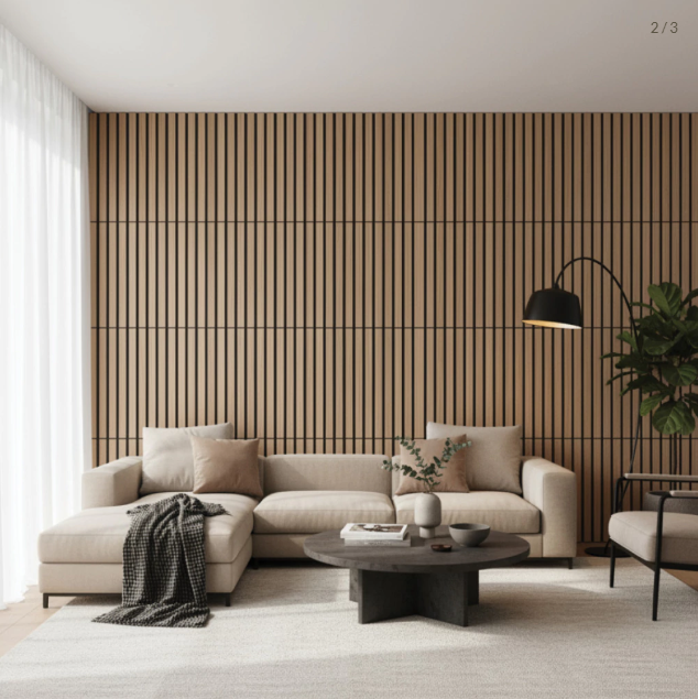 Ripado acústico de madeira MDF clara com base de poliuretano, antiruído - 22mm espessura - 60x60 cm