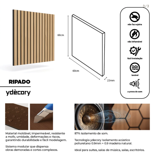 Revestimento Rípado Weib 24mm · Fibra Sintética com Película 3D de Alta Definição