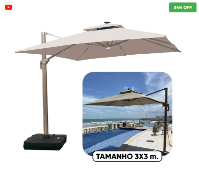 Ombrelone Guarda Sol Gold Led Alumínio 3,0 x 3,0 C/ Base em 100 L