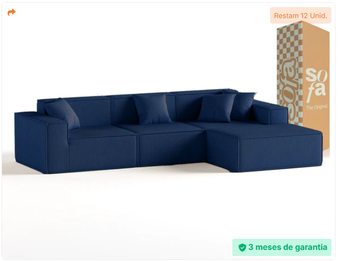 Sofá Modular Pelion 3 Lugares com 1 Chaise - Sofá na caixa