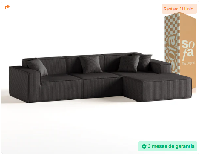 Sofá Modular Pelion 3 Lugares com 1 Chaise - Sofá na caixa