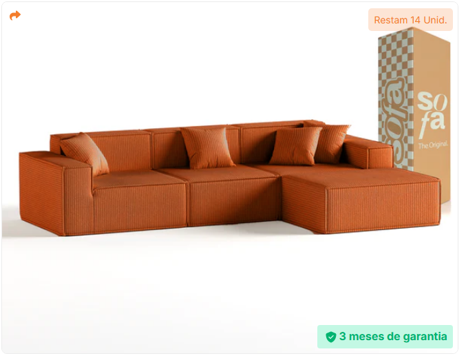 Sofá Modular Pelion 3 Lugares com 1 Chaise - Sofá na caixa