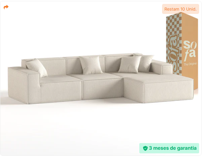 Sofá Modular Pelion 3 Lugares com 1 Chaise - Sofá na caixa