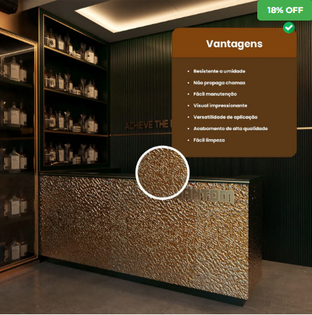 Revestimento Efeito Metálico Martelado Dourado Interno 2,90m x 1,22m